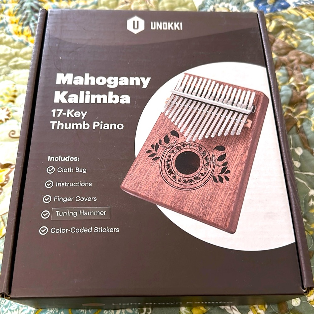 NWOT Mahogany Kalimba in Light Brown Wood Never Used Original Packaging